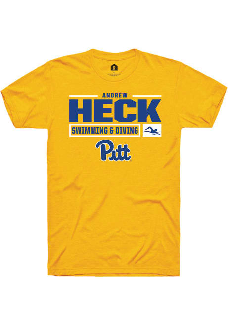 Andrew Heck Gold Pitt Panthers NIL Stacked Box Short Sleeve T Shirt