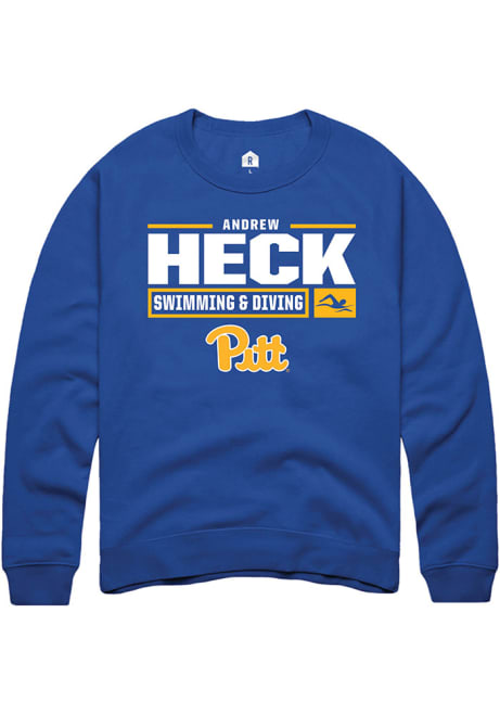 Andrew Heck Rally Mens Blue Pitt Panthers NIL Stacked Box Crew Sweatshirt