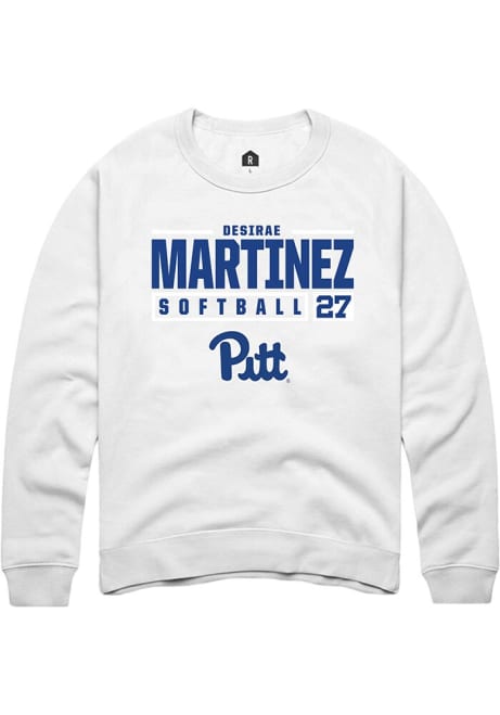 Desirae Martinez Rally Mens White Pitt Panthers NIL Stacked Box Crew Sweatshirt