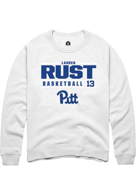 Lauren Rust Rally Mens White Pitt Panthers NIL Stacked Box Crew Sweatshirt