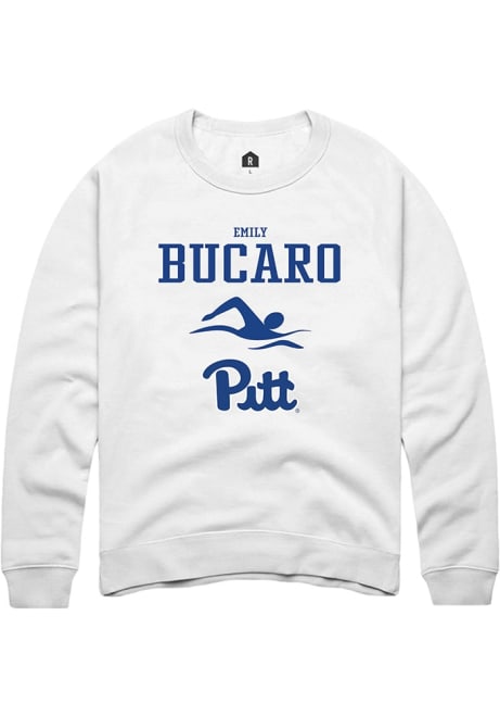 Emily Bucaro Rally Mens White Pitt Panthers NIL Sport Icon Crew Sweatshirt