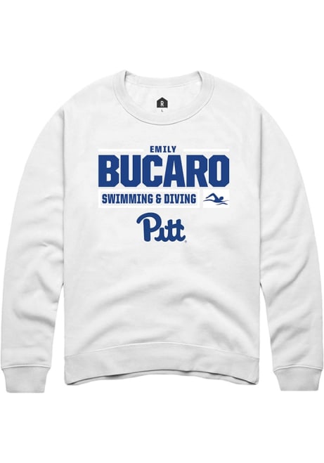 Emily Bucaro Rally Mens White Pitt Panthers NIL Stacked Box Crew Sweatshirt