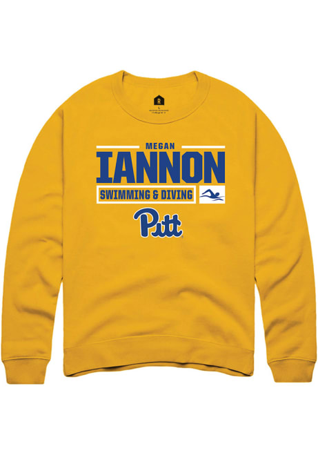 Megan Iannon Rally Mens Gold Pitt Panthers NIL Stacked Box Crew Sweatshirt