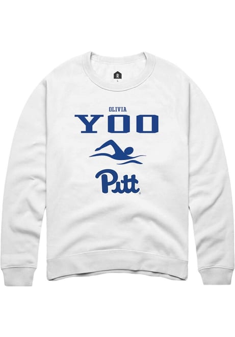 Olivia Yoo Rally Mens White Pitt Panthers NIL Sport Icon Crew Sweatshirt