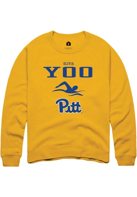 Olivia Yoo Rally Mens Gold Pitt Panthers NIL Sport Icon Crew Sweatshirt