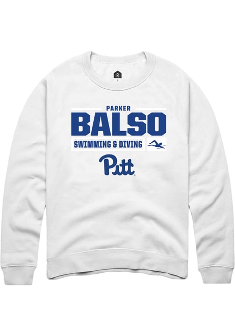 Parker Del Balso Rally Mens White Pitt Panthers NIL Stacked Box Crew Sweatshirt