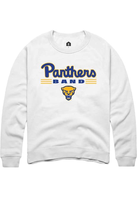 Mens Pitt Panthers White Rally Band Bars Crew Sweatshirt