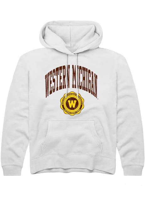 Youth Western Michigan Broncos White Rally Arch Seal Long Sleeve Hooded Sweatshirt