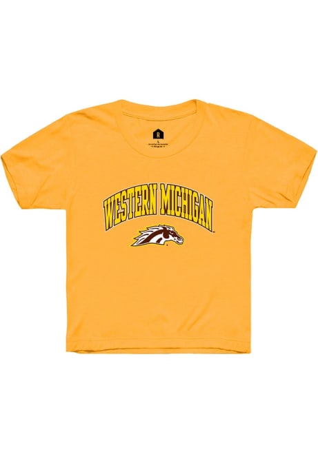 Youth Western Michigan Broncos Gold Rally Arch Logo Short Sleeve T-Shirt