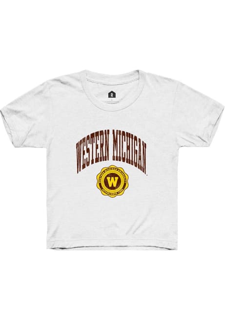 Youth Western Michigan Broncos White Rally Arch Seal Short Sleeve T-Shirt