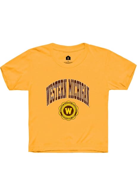 Youth Western Michigan Broncos Gold Rally Arch Seal Short Sleeve T-Shirt