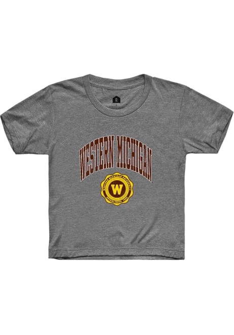 Youth Western Michigan Broncos Grey Rally Arch Seal Short Sleeve T-Shirt