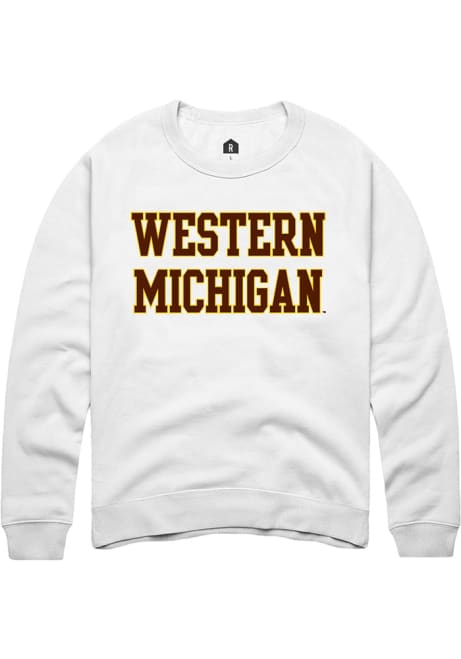 Mens Western Michigan Broncos White Rally Straight Block Crew Sweatshirt