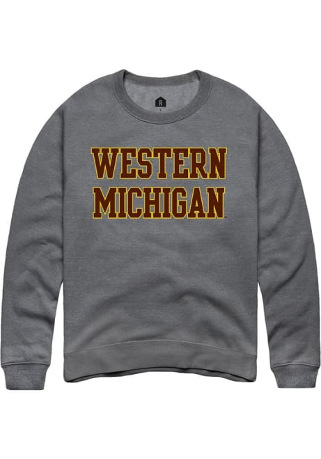 Mens Western Michigan Broncos Grey Rally Straight Block Crew Sweatshirt