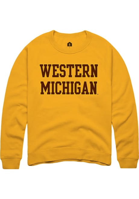 Mens Western Michigan Broncos Gold Rally Straight Block Crew Sweatshirt