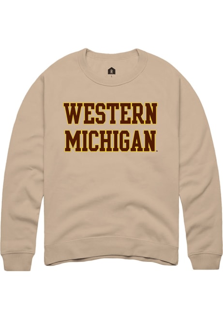 Mens Western Michigan Broncos Tan Rally Straight Block Crew Sweatshirt