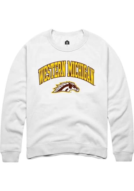 Mens Western Michigan Broncos White Rally Arch Logo Crew Sweatshirt