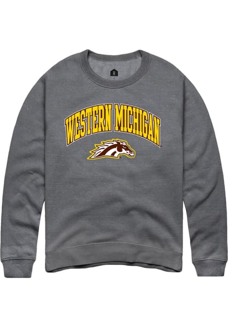 Mens Western Michigan Broncos Grey Rally Arch Logo Crew Sweatshirt