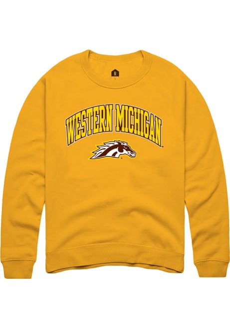 Mens Western Michigan Broncos Gold Rally Arch Logo Crew Sweatshirt