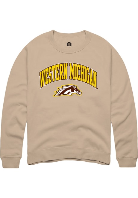 Mens Western Michigan Broncos Tan Rally Arch Logo Crew Sweatshirt