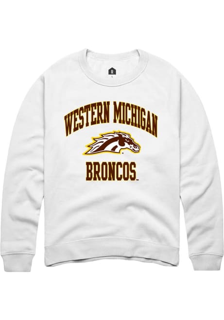 Mens Western Michigan Broncos White Rally Number 1 Neutral Crew Sweatshirt