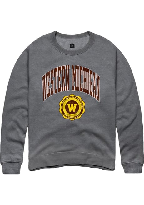 Mens Western Michigan Broncos Grey Rally Arch Seal Crew Sweatshirt