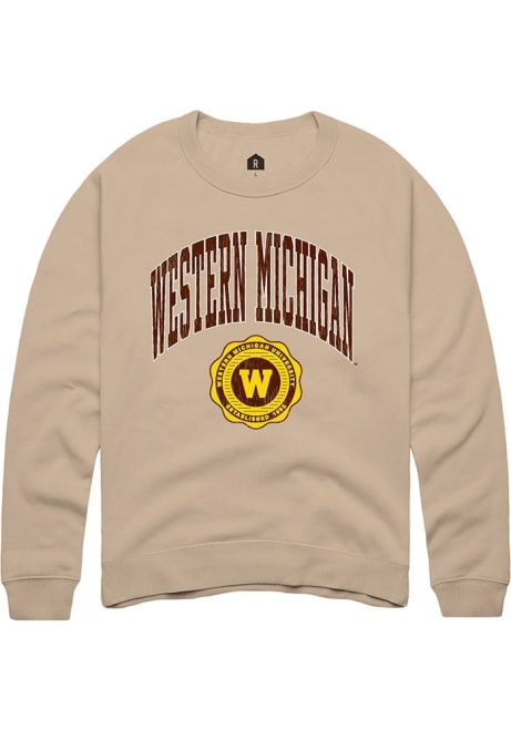 Mens Western Michigan Broncos Tan Rally Arch Seal Crew Sweatshirt