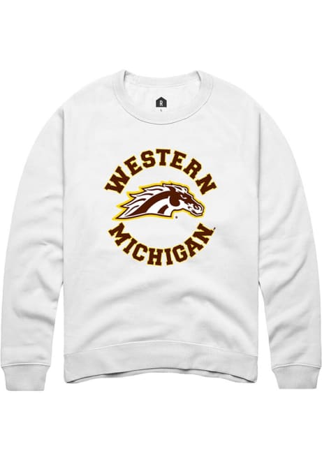 Mens Western Michigan Broncos White Rally Circle Crew Sweatshirt