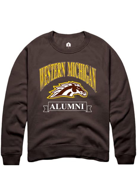 Mens Western Michigan Broncos Brown Rally Alumni Banner Logo Crew Sweatshirt