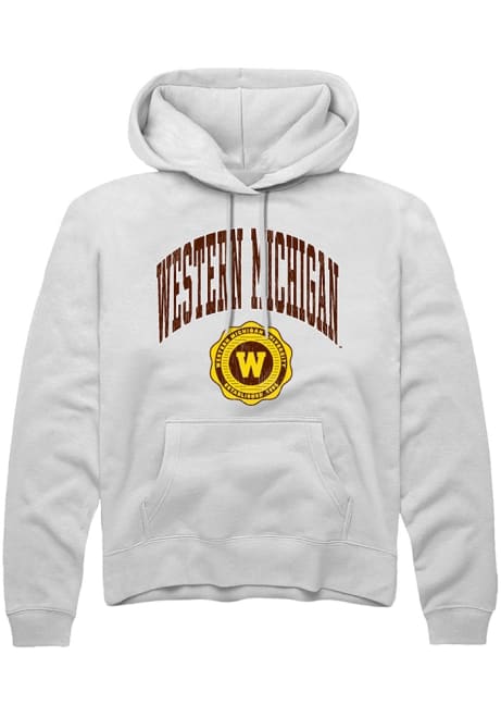 Mens Western Michigan Broncos White Rally Arch Seal Hooded Sweatshirt