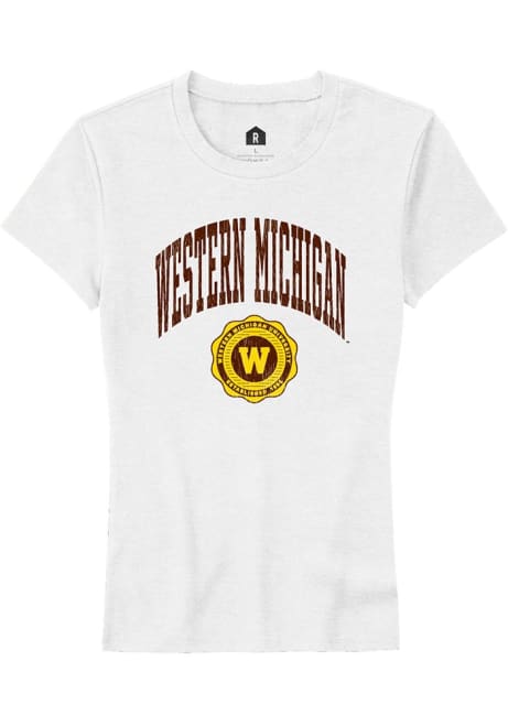 Western Michigan Broncos White Rally Arch Seal Short Sleeve T-Shirt