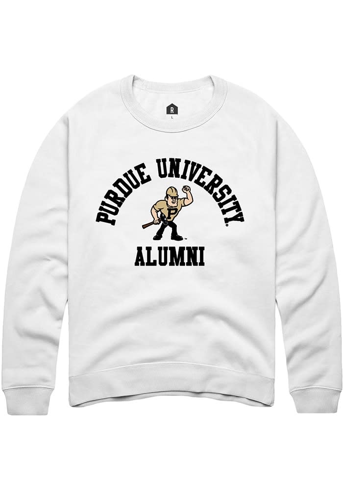 Rally Purdue Boilermakers Mens White Alumni Arch Long Sleeve Crew Sweatshirt White 80 Cotton 20 POLYESTER Size M