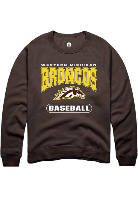 Mens Western Michigan Broncos Brown Rally Baseball Logo Crew Sweatshirt