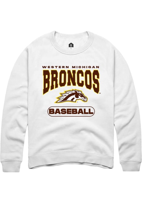 Mens Western Michigan Broncos White Rally Baseball Crew Sweatshirt