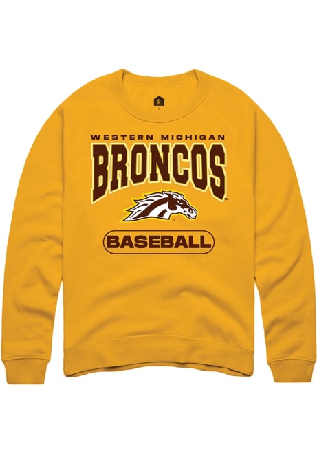 Mens Western Michigan Broncos Gold Rally Baseball Crew Sweatshirt