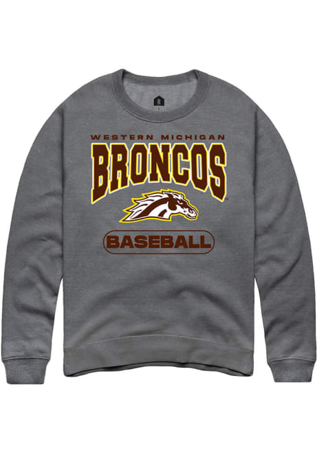 Mens Western Michigan Broncos Grey Rally Baseball Crew Sweatshirt