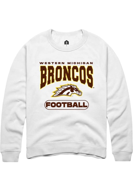 Mens Western Michigan Broncos White Rally Football Crew Sweatshirt