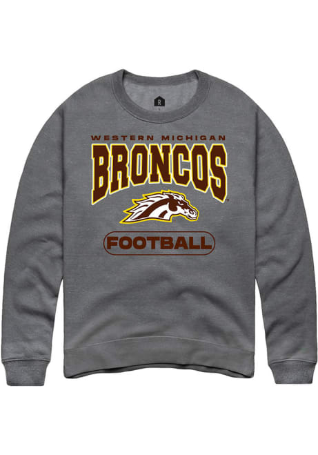 Mens Western Michigan Broncos Grey Rally Football Crew Sweatshirt