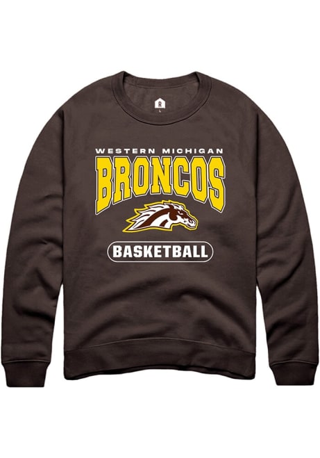 Mens Western Michigan Broncos Brown Rally Basketball Logo Crew Sweatshirt