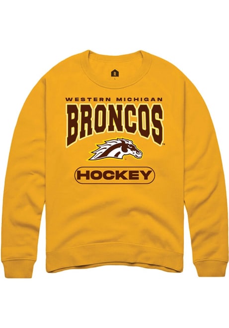 Mens Western Michigan Broncos Gold Rally Hockey Crew Sweatshirt