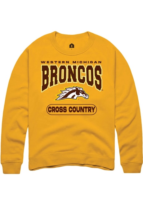 Mens Western Michigan Broncos Gold Rally Cross Country Crew Sweatshirt