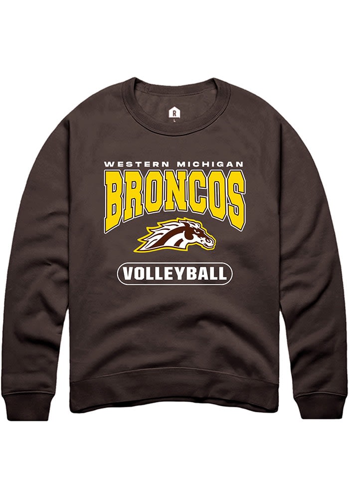 Rally Mens BROWN Western Michigan Broncos Volleyball Logo Long Sleeve Crew Sweatshirt