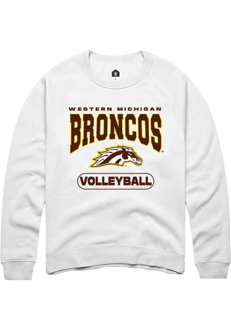 Mens Western Michigan Broncos White Rally Volleyball Crew Sweatshirt