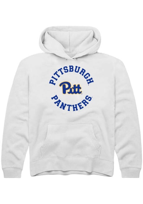 Youth Pitt Panthers White Rally Circle Arch Long Sleeve Hooded Sweatshirt