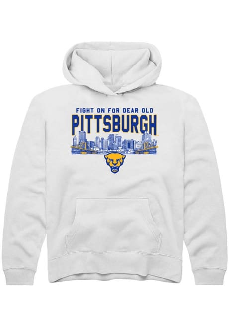 Youth Pitt Panthers White Rally Skyline Long Sleeve Hooded Sweatshirt