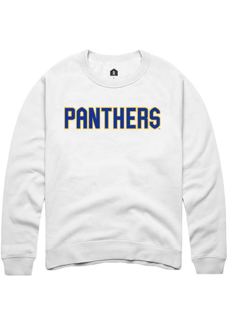 Mens Pitt Panthers White Rally Straight Block Crew Sweatshirt