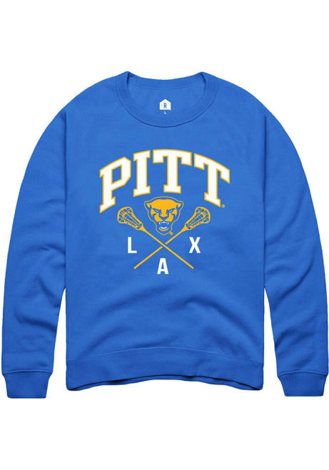 Mens Pitt Panthers Blue Rally Lacrosse Sticks Crew Sweatshirt