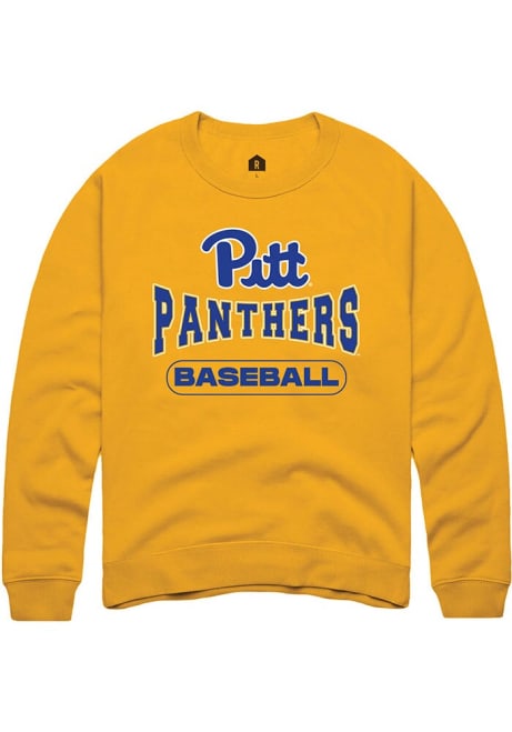 Mens Pitt Panthers Gold Rally Baseball Crew Sweatshirt