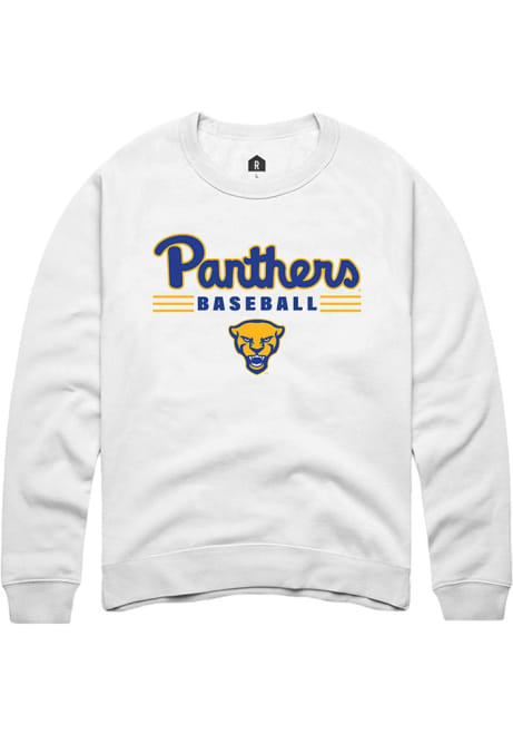 Mens Pitt Panthers White Rally Baseball Crew Sweatshirt