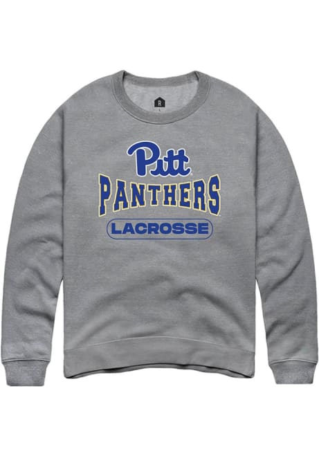 Mens Pitt Panthers Grey Rally Lacrosse Wordmark Crew Sweatshirt